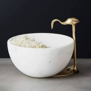 CB2 White Marble Salt Cellar with Gold Flamingo Accent